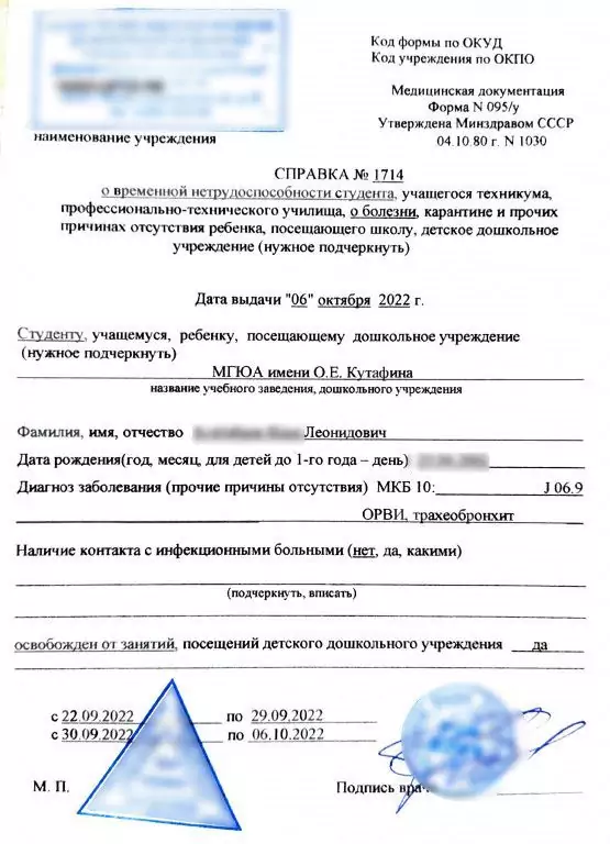 Справка в университет